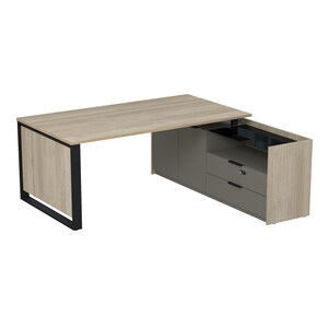 Стол рабочий на опорной двусоставной тумбе, с ящиками (метабокс), с код замком