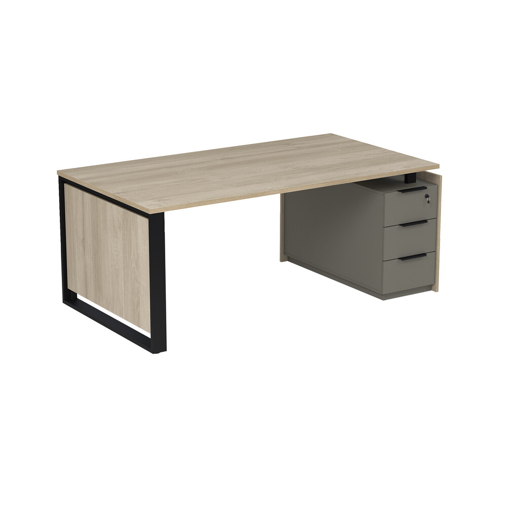 Стол рабочий на опорной угловой тумбе, с ящиками, с замком