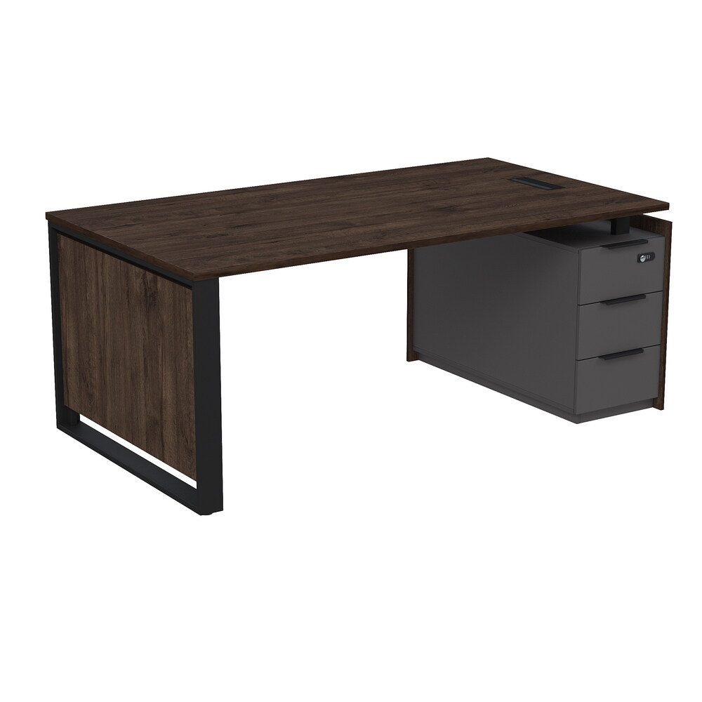 Стол рабочий с люч, на опорной угловой тумбе, с ящиками, с код замком