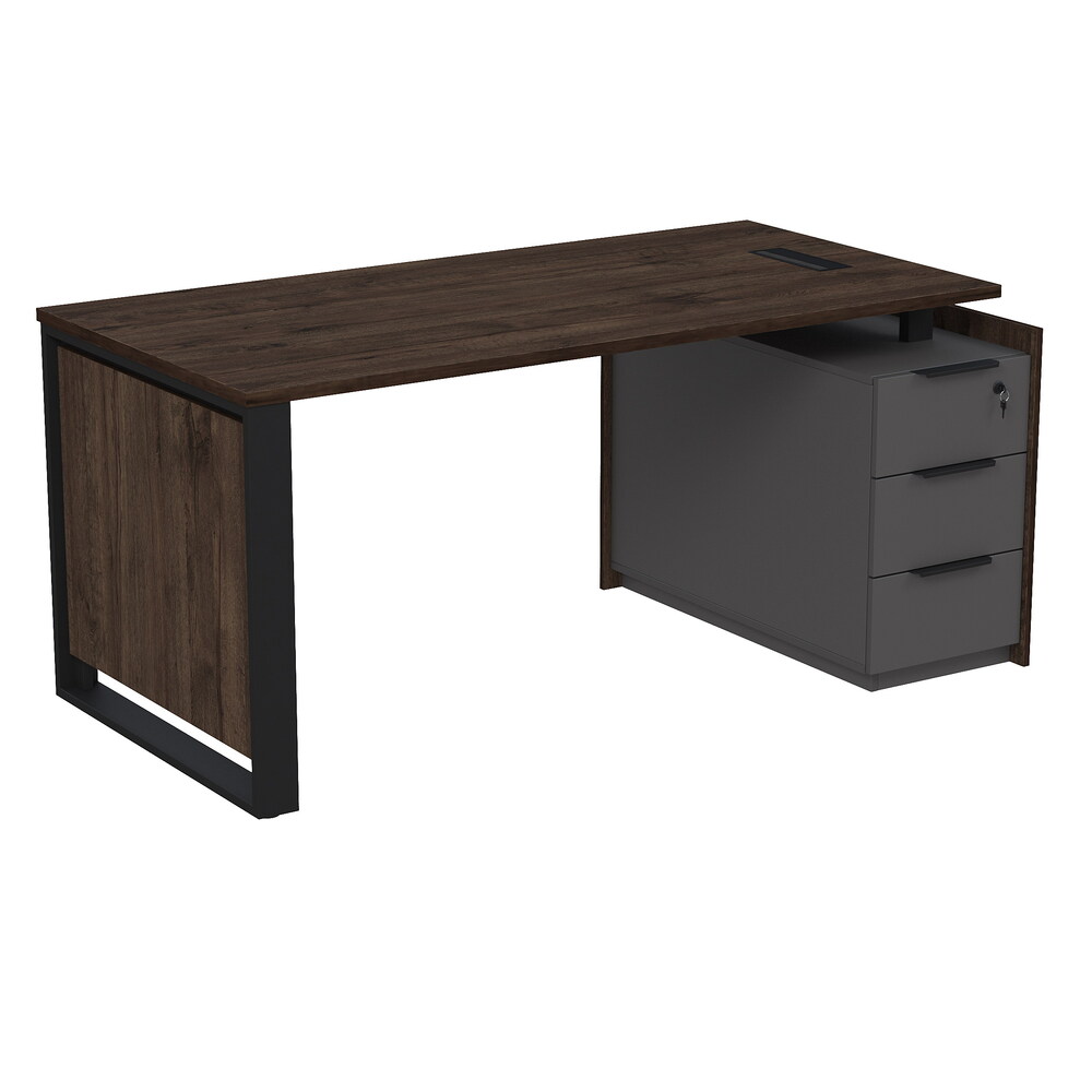 Стол рабочий с люч, на опорной угловой тумбе, с ящиками, с замком