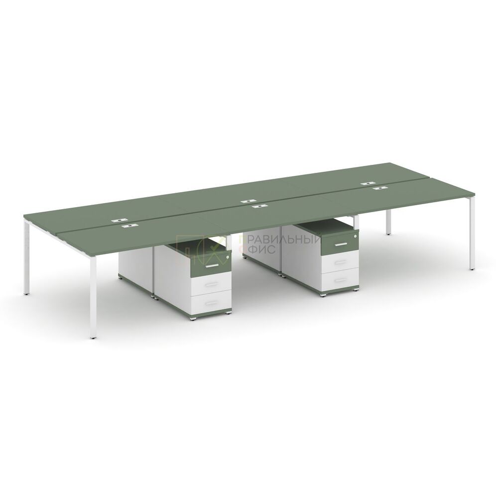 Рабочая станция на 6 мест с двумя двухсторонними опорными тумбами