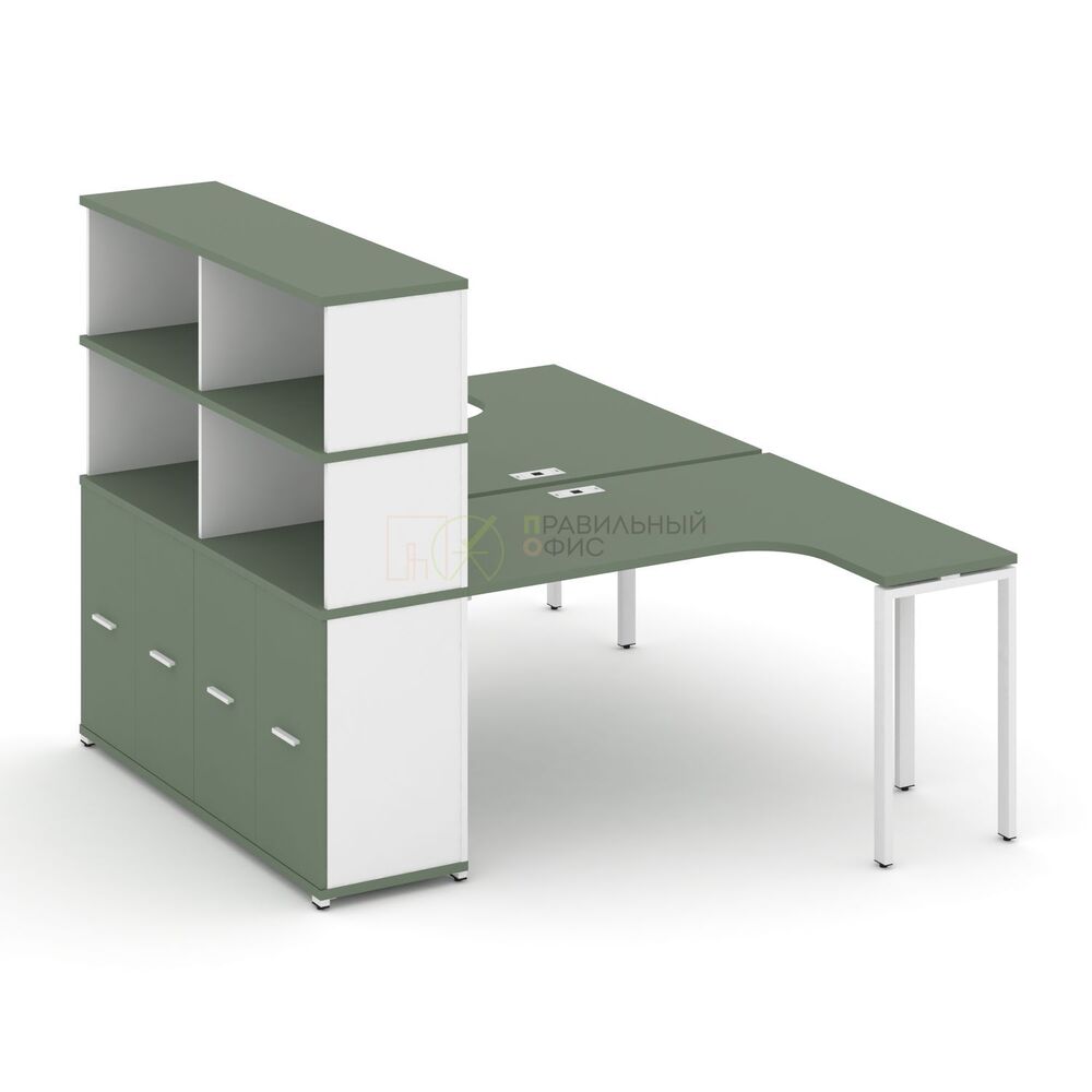 Рабочая станция с опорным распашным шкафом с надставкой высокой