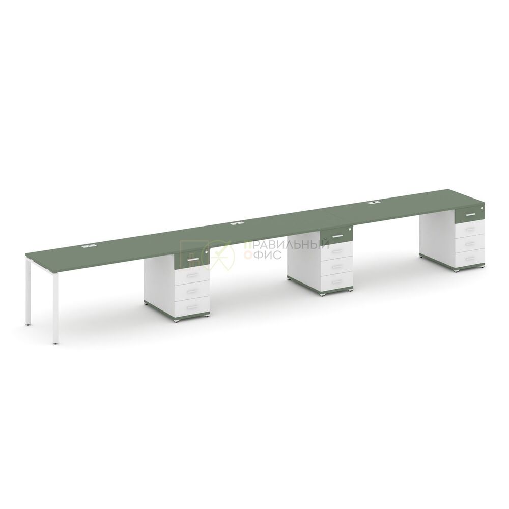 Рабочая станция на 3 места с тремя опорными тумбами