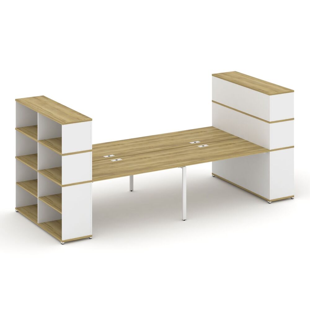 Рабочая станция с опорными стеллажами с надставкой высокой