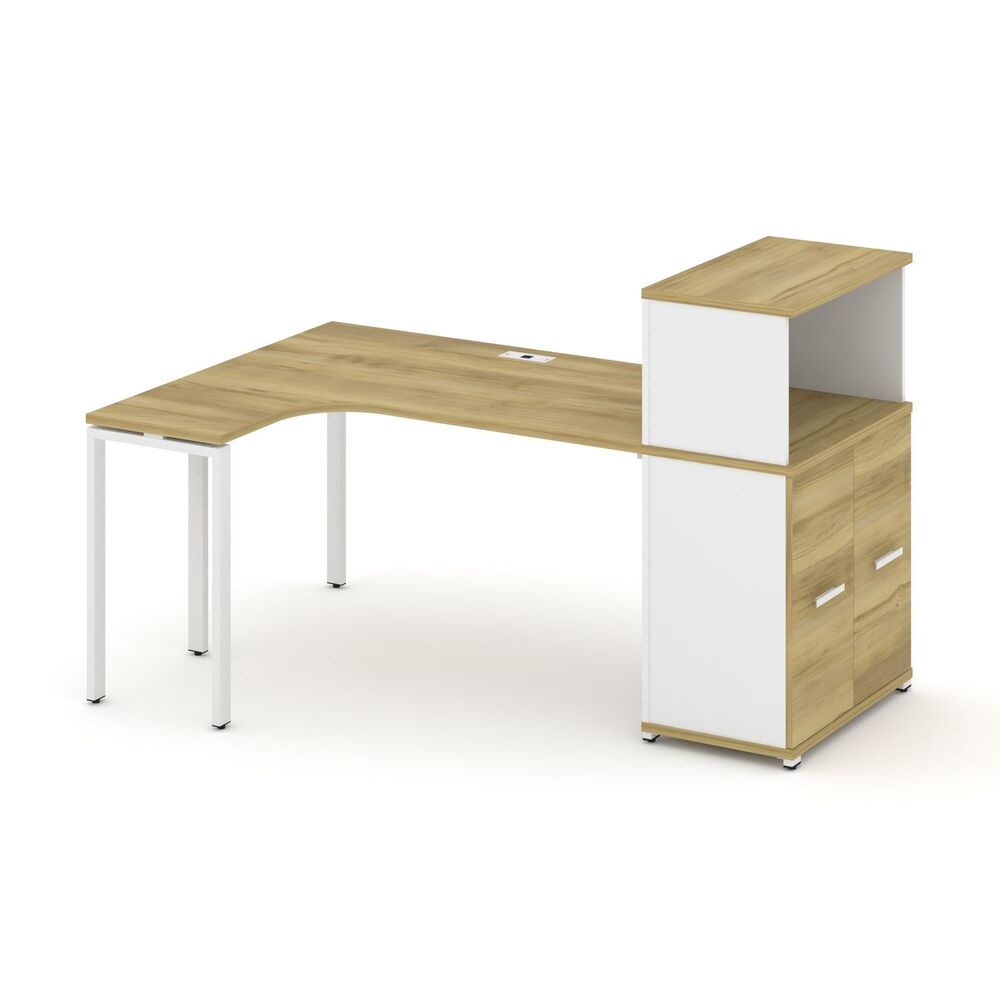 Стол эргономичный с опорным распашным шкафом с надставкой низкой левый