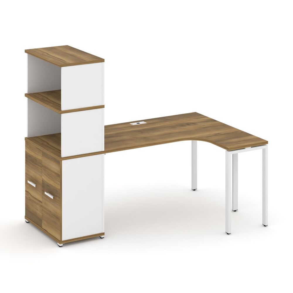 Стол эргономичный с опорным распашным шкафом с надставкой высокой правый