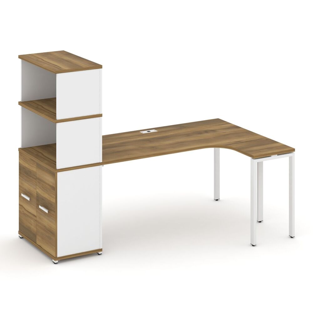 Стол эргономичный с опорным распашным шкафом с надставкой высокой правый