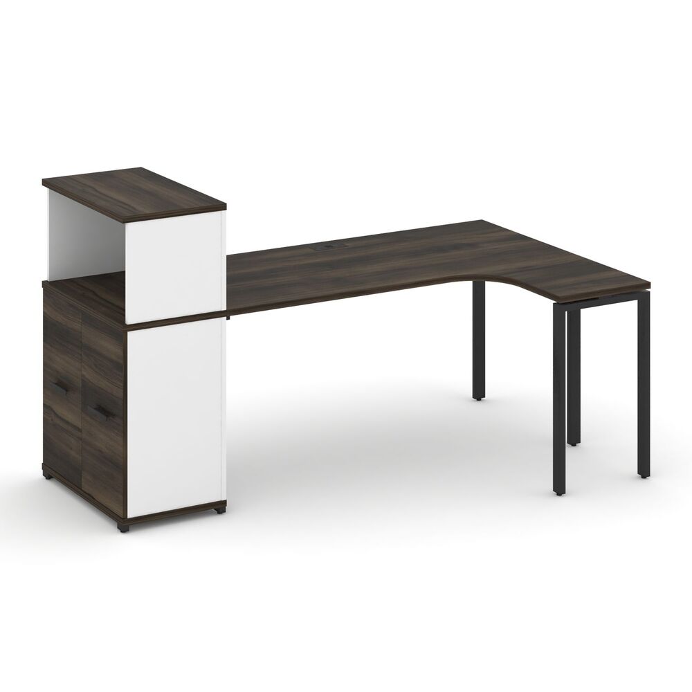 Стол эргономичный с опорным распашным шкафом с надставкой низкой правый