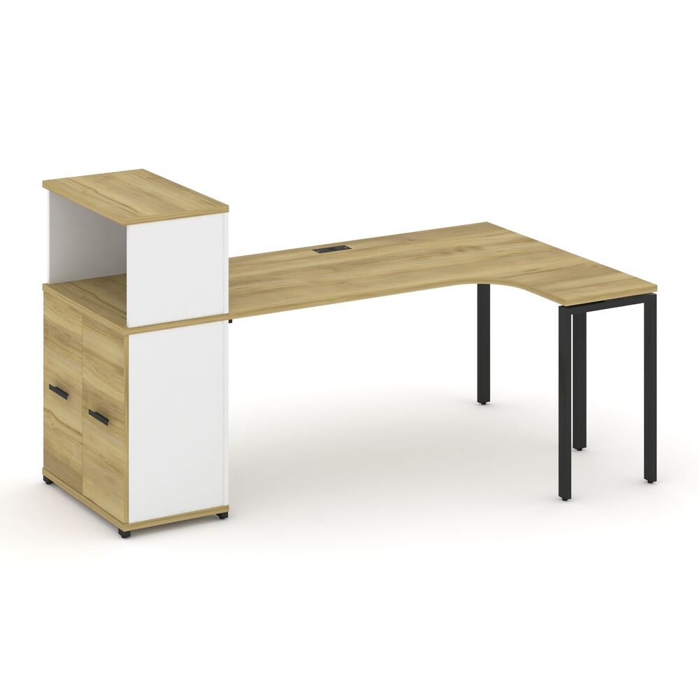 Стол эргономичный с опорным распашным шкафом с надставкой низкой правый