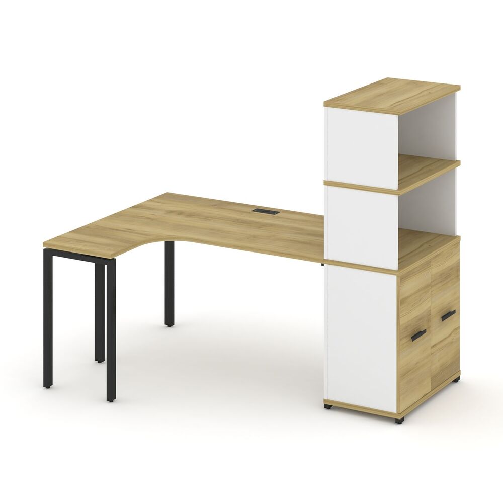 Стол эргономичный с опорным распашным шкафом с надставкой высокой левый