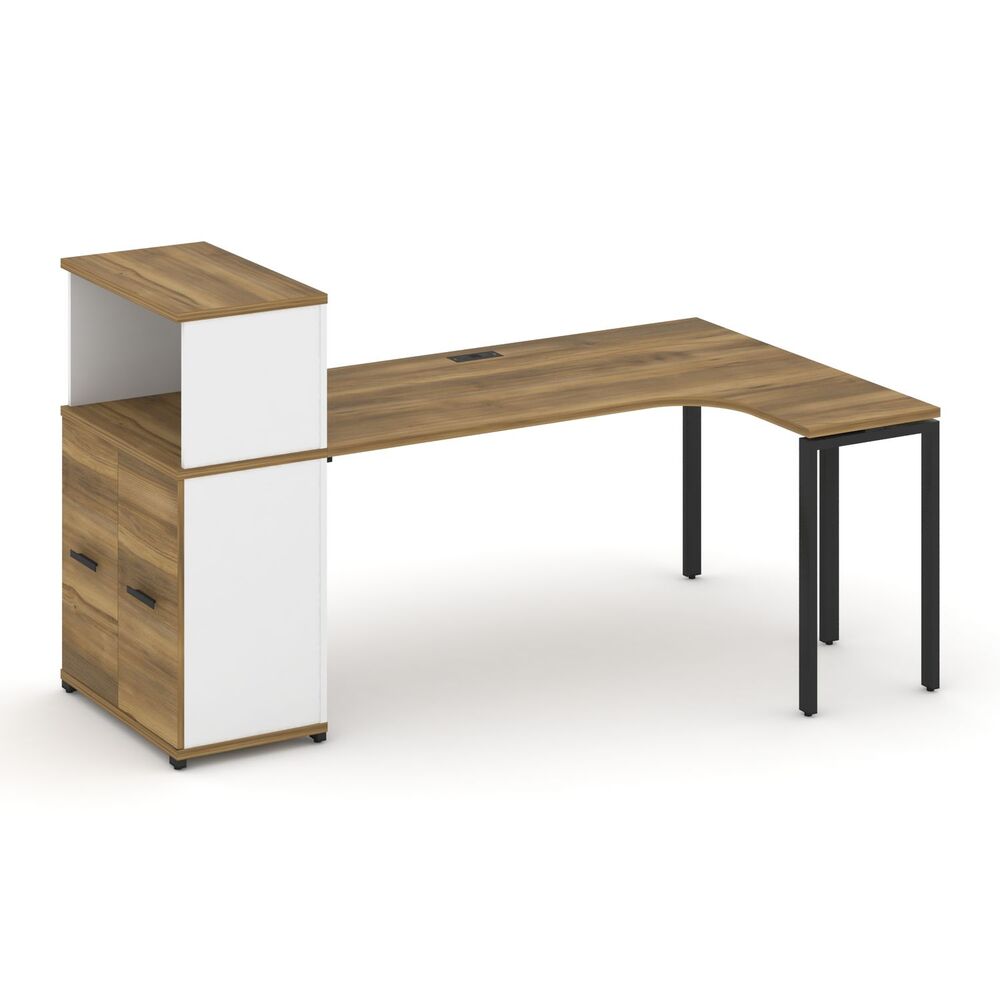 Стол эргономичный с опорным распашным шкафом с надставкой низкой правый