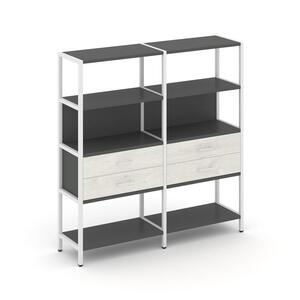 Двухсекционный стеллаж четырехярусный с ящиками