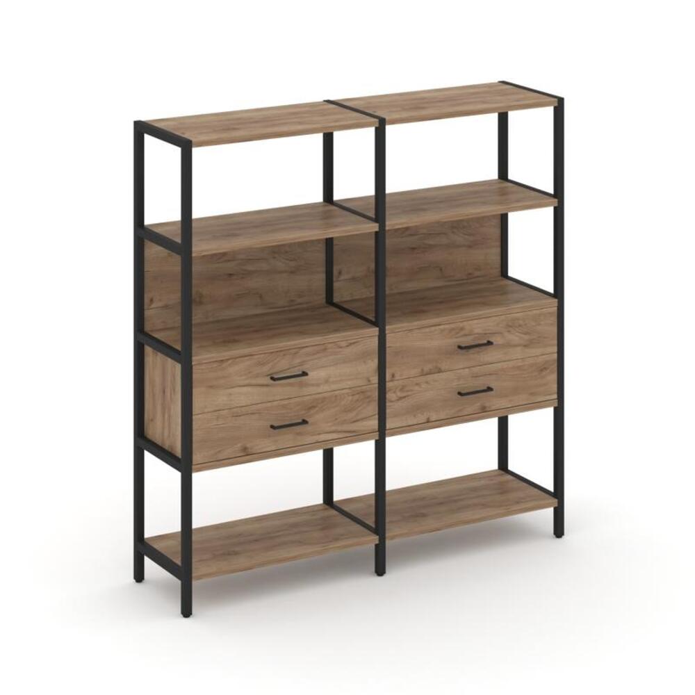 Двухсекционный стеллаж четырехярусный с ящиками