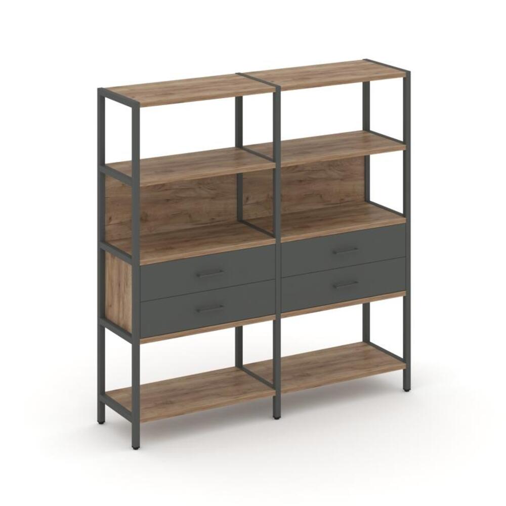 Двухсекционный стеллаж четырехярусный с ящиками