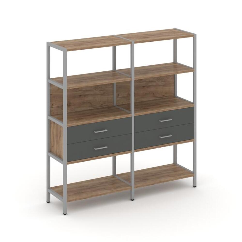 Двухсекционный стеллаж четырехярусный с ящиками