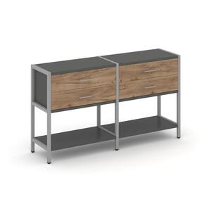 Двухсекционный стеллаж двухярусный с ящиками