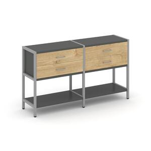 Двухсекционный стеллаж двухярусный с ящиками