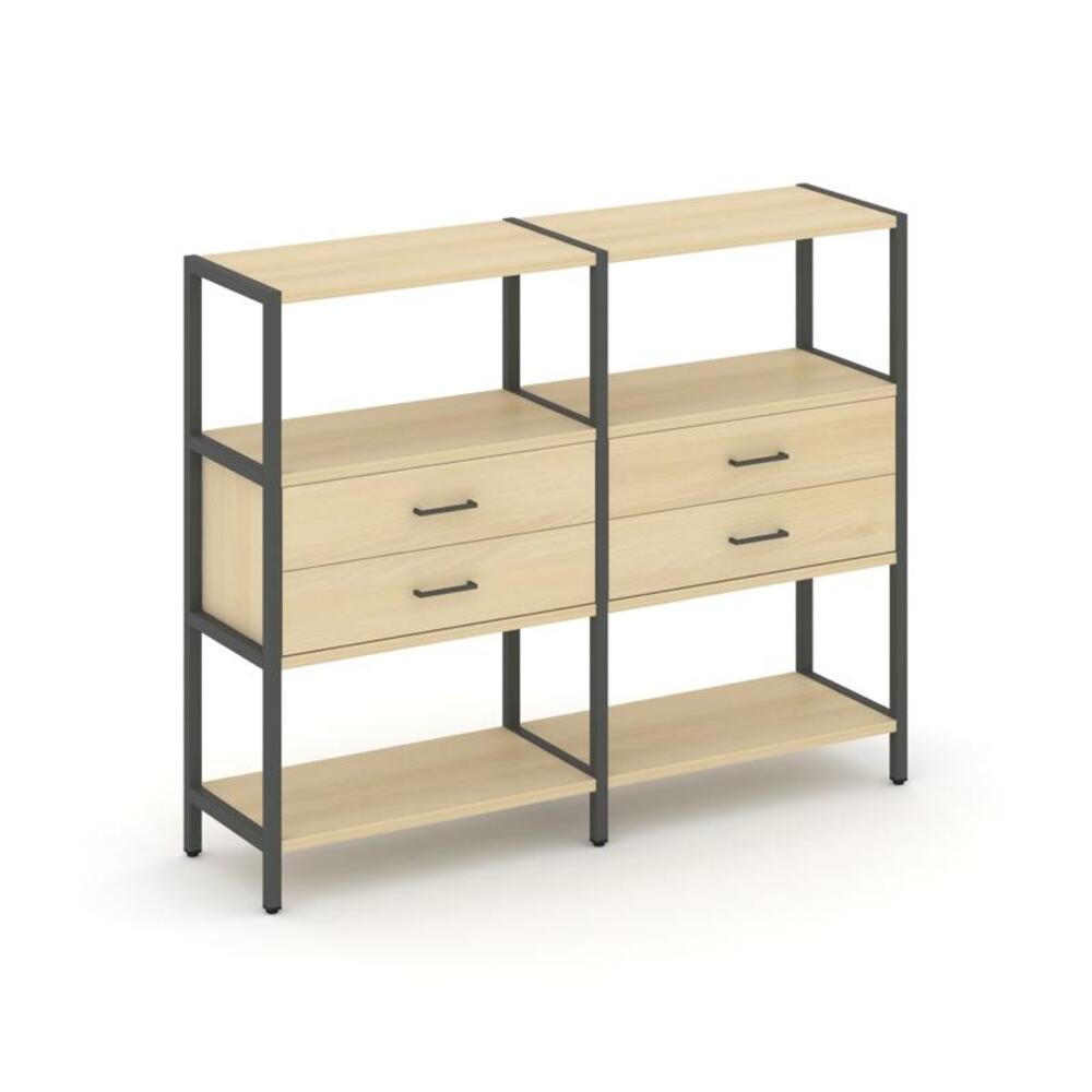 Двухсекционный стеллаж трехярусный с ящиками