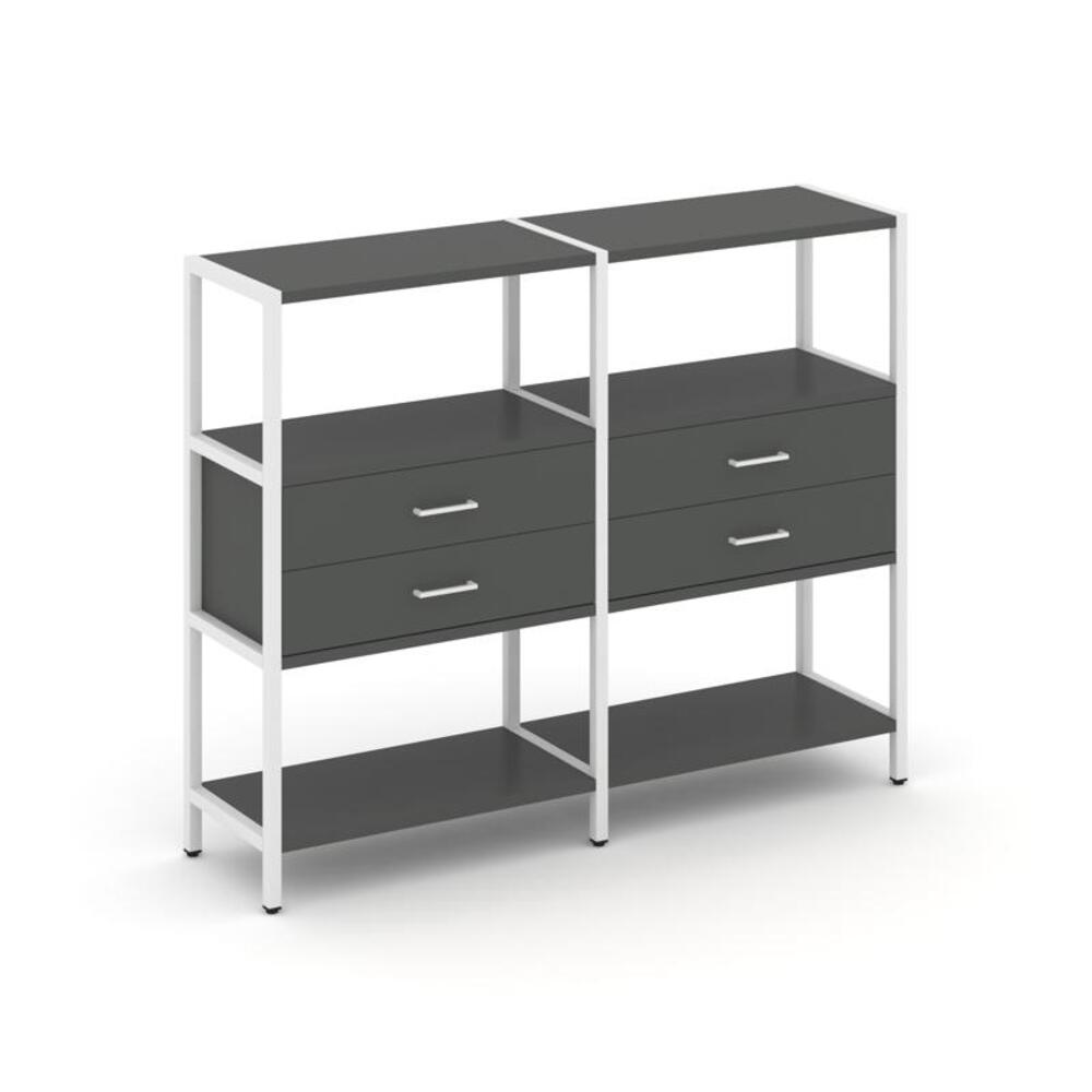 Двухсекционный стеллаж трехярусный с ящиками