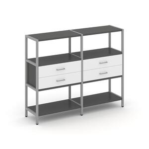 Двухсекционный стеллаж трехярусный с ящиками