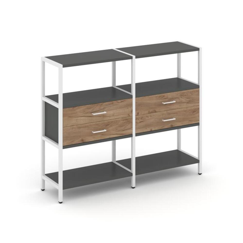 Двухсекционный стеллаж трехярусный с ящиками