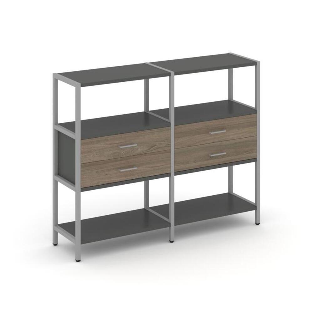 Двухсекционный стеллаж трехярусный с ящиками