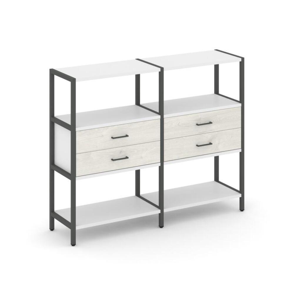 Двухсекционный стеллаж трехярусный с ящиками