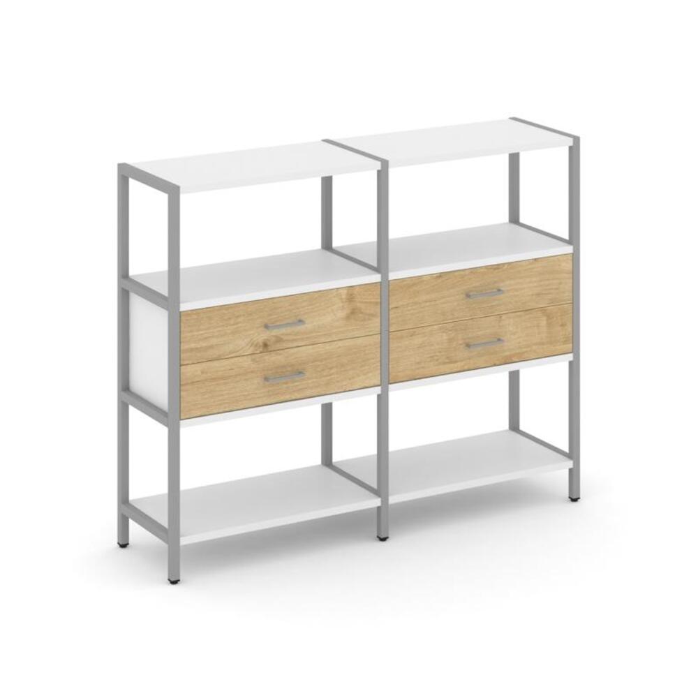 Двухсекционный стеллаж трехярусный с ящиками