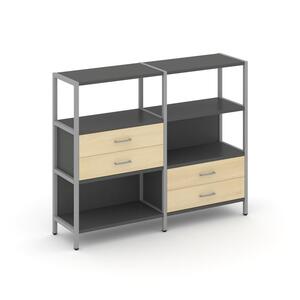 Двухсекционный стеллаж трехярусный с ящиками