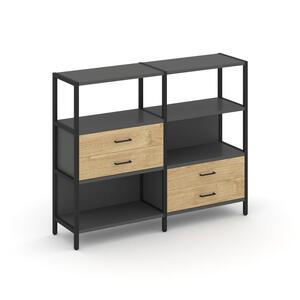 Двухсекционный стеллаж трехярусный с ящиками