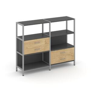 Двухсекционный стеллаж трехярусный с ящиками