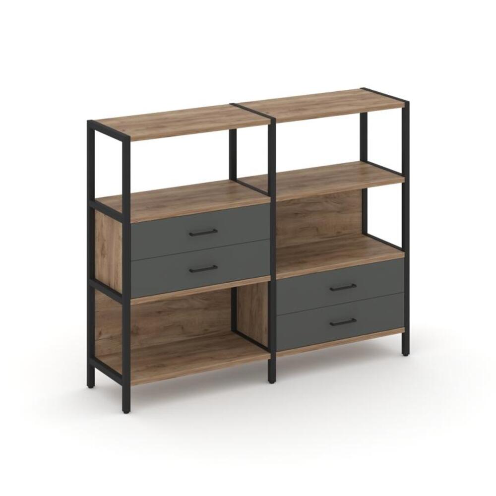 Двухсекционный стеллаж трехярусный с ящиками