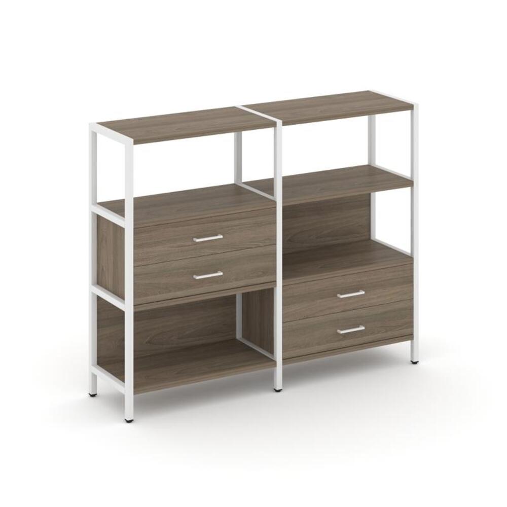 Двухсекционный стеллаж трехярусный с ящиками