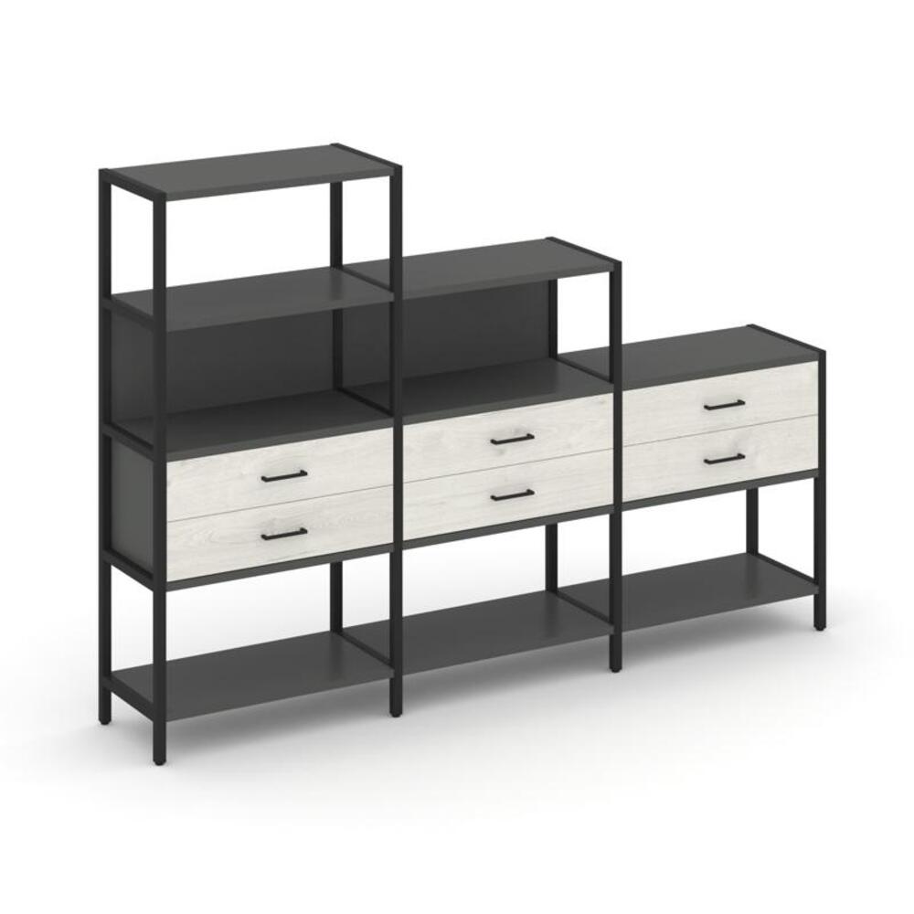 Трехсекционный стеллаж четырех/трех/двухярусный с ящиками