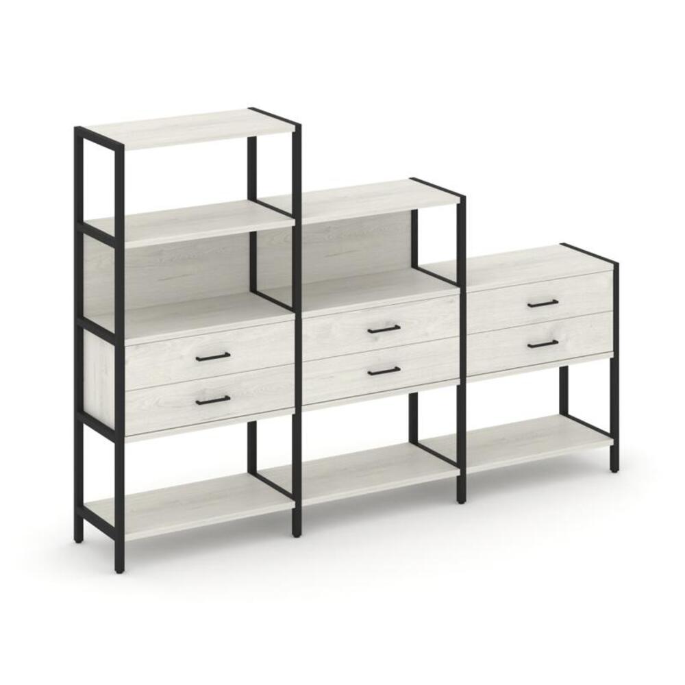 Трехсекционный стеллаж четырех/трех/двухярусный с ящиками