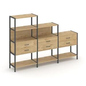 Трехсекционный стеллаж четырех/трех/двухярусный с ящиками