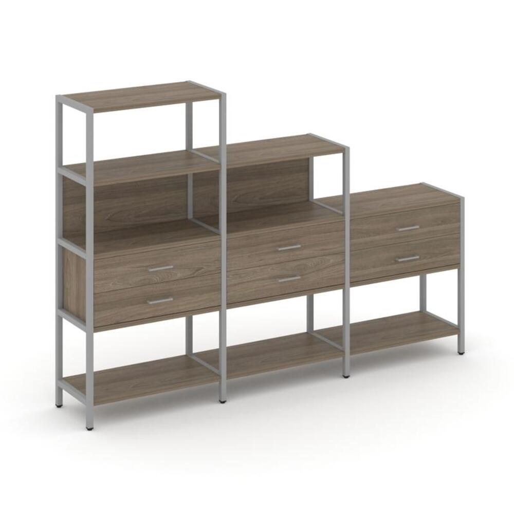 Трехсекционный стеллаж четырех/трех/двухярусный с ящиками