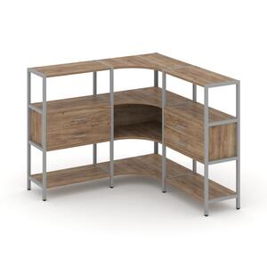 Трехсекционный угловой стеллаж трехярусный с ящиками